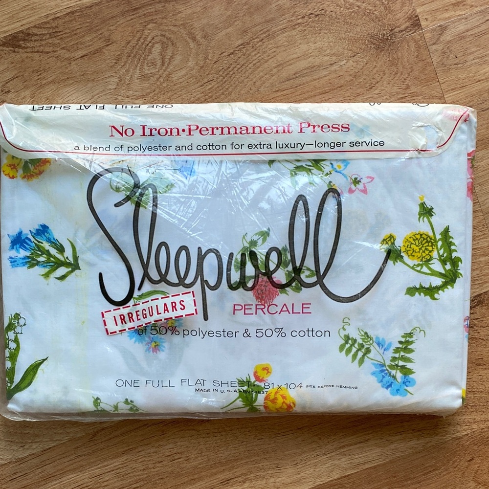 Sleepwell Percale Irregular Floral Flat Sheet NWT Full